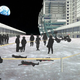 An artist’s rendering of the 2055 mass shooting on the moon.